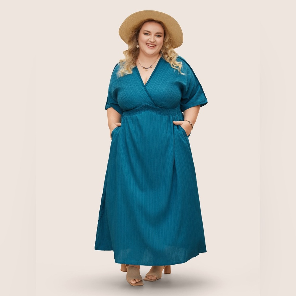 BloomChic Teal Greco-Roman Maxi Dress With Pockets